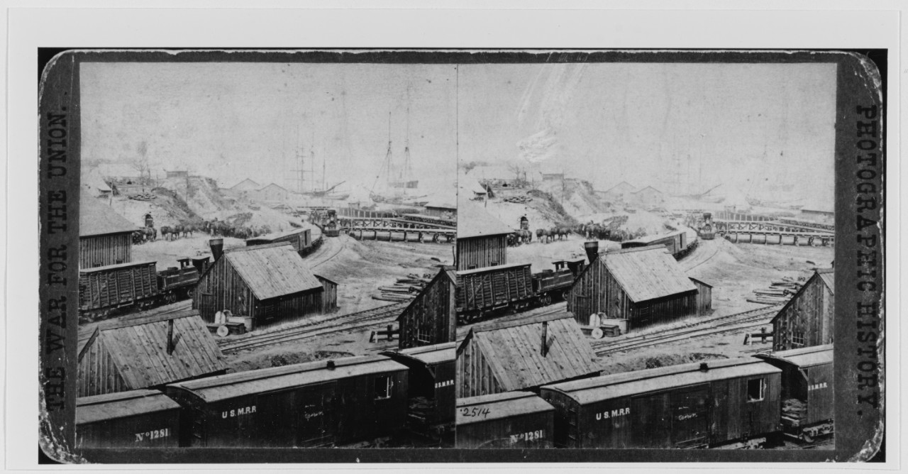 Rail Road at City Point, Virginia, Looking North, photographed circa 1864-1865