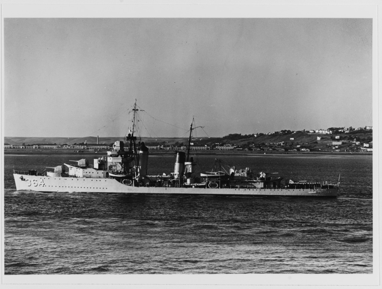 USS MAHAN (DD-364) photographed in harbor, during the later 1930s