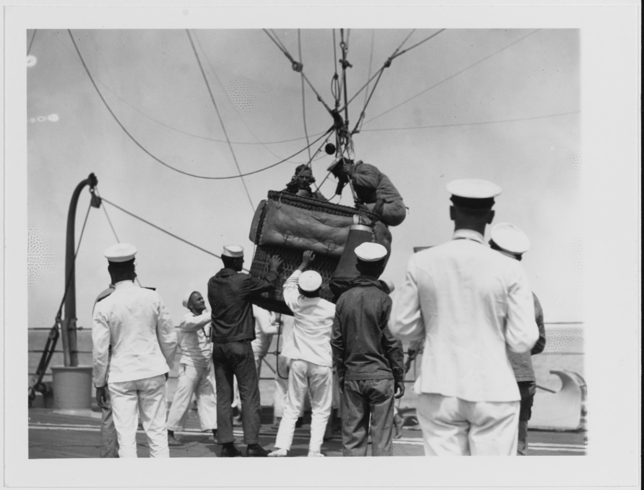 "Kite" Observation Balloon on deck of a U.S. Navy Battleship, circa 1918-1920