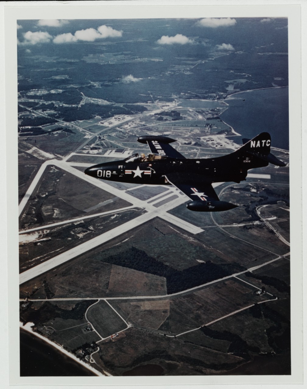 Grumman F9F-2 Panther jet in flight, circa 1950s
