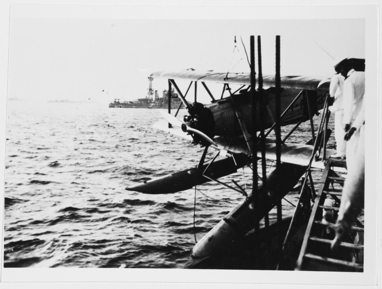 Naval Air Force TS-1 Airplane of Fighting Squadron One hoisted aboard USS COLORADO (BB-45) circa 1925-1927