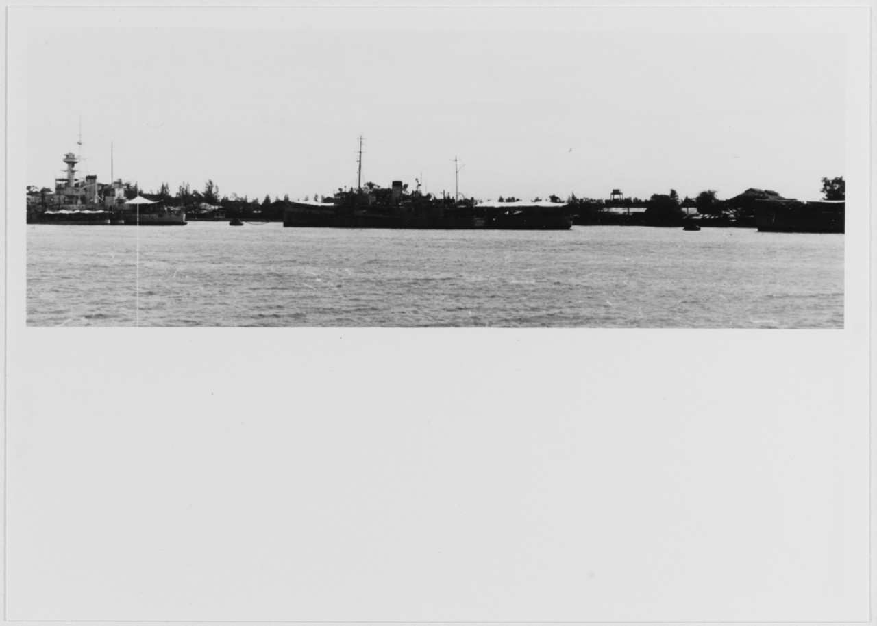 Thai Warships at Bangkok in about 1965. DHONBURI and CHAO PHYA.
