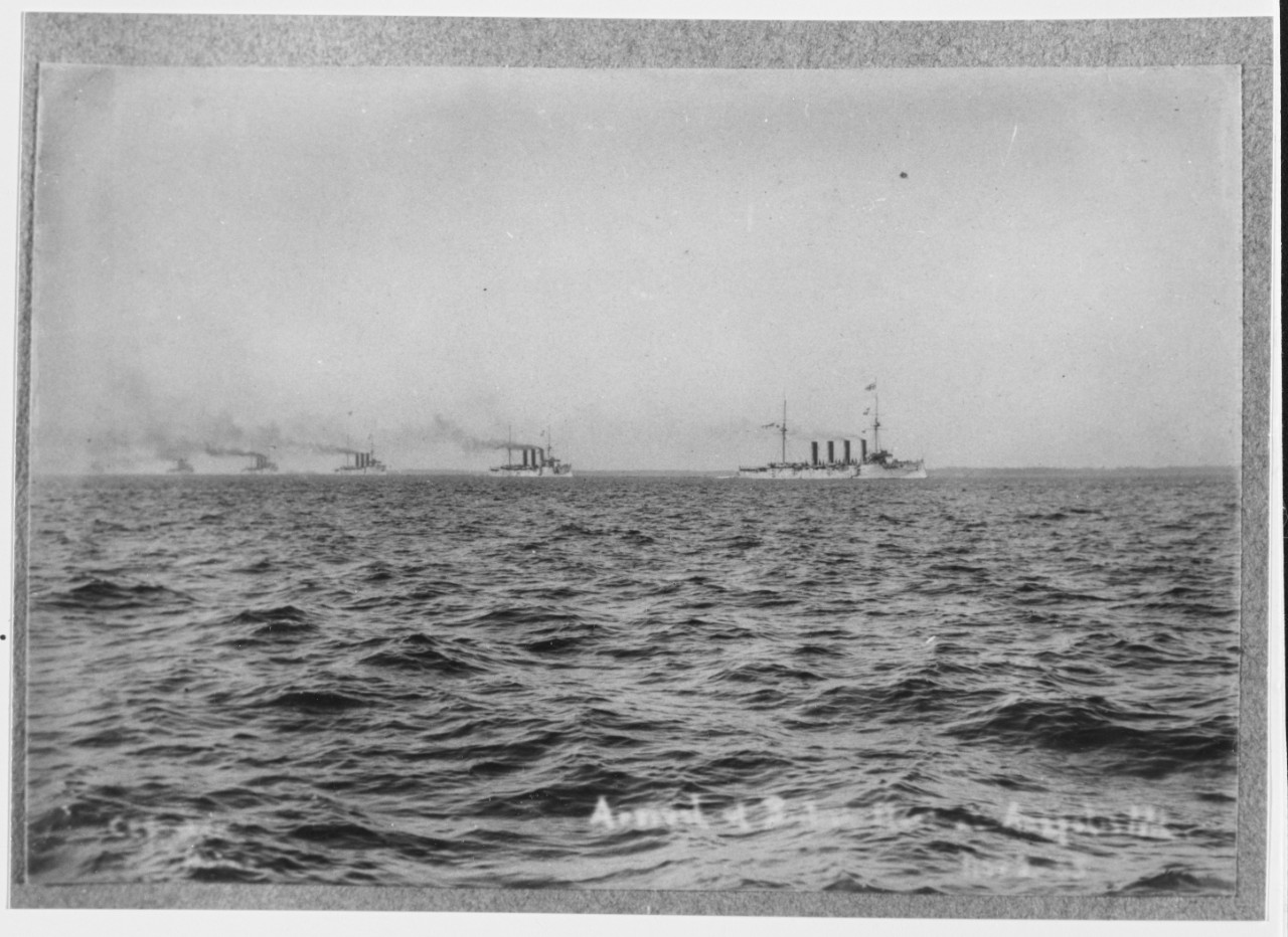 John Paul Jones Escort. Six British Armored Cruisers arrive off Annapolis, Maryland, circa 1905