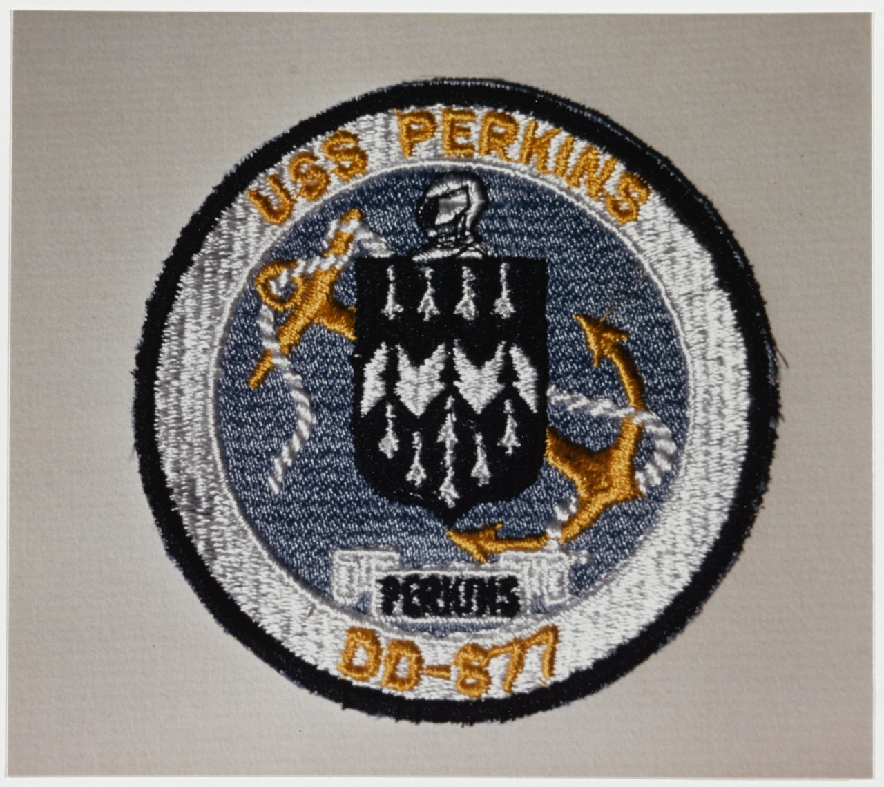 Insignia: USS PERKINS (DD-877) Patch received in 1972.
