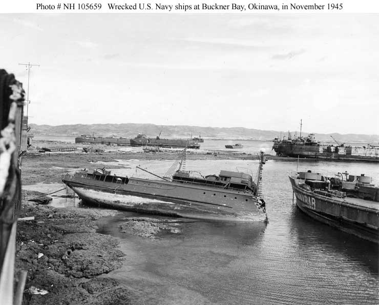 Photo #: NH 105659  Wrecks in Buckner Bay, Okinawa, November 1945