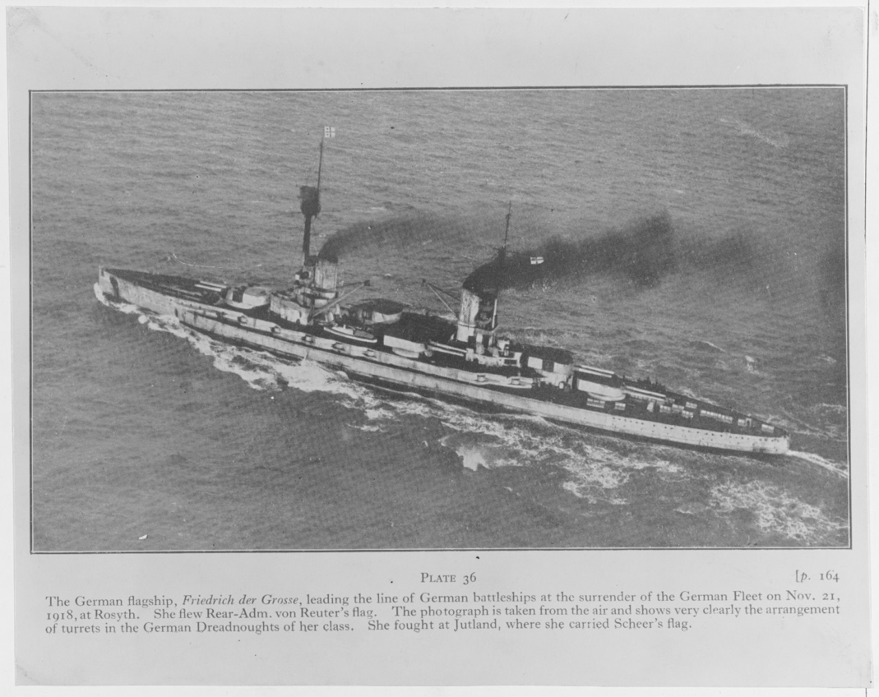 The German flagship FRIEDRICH DER GROSSE, leading the line of German battleships at surrender of the German Fleet, November 21, 1918
