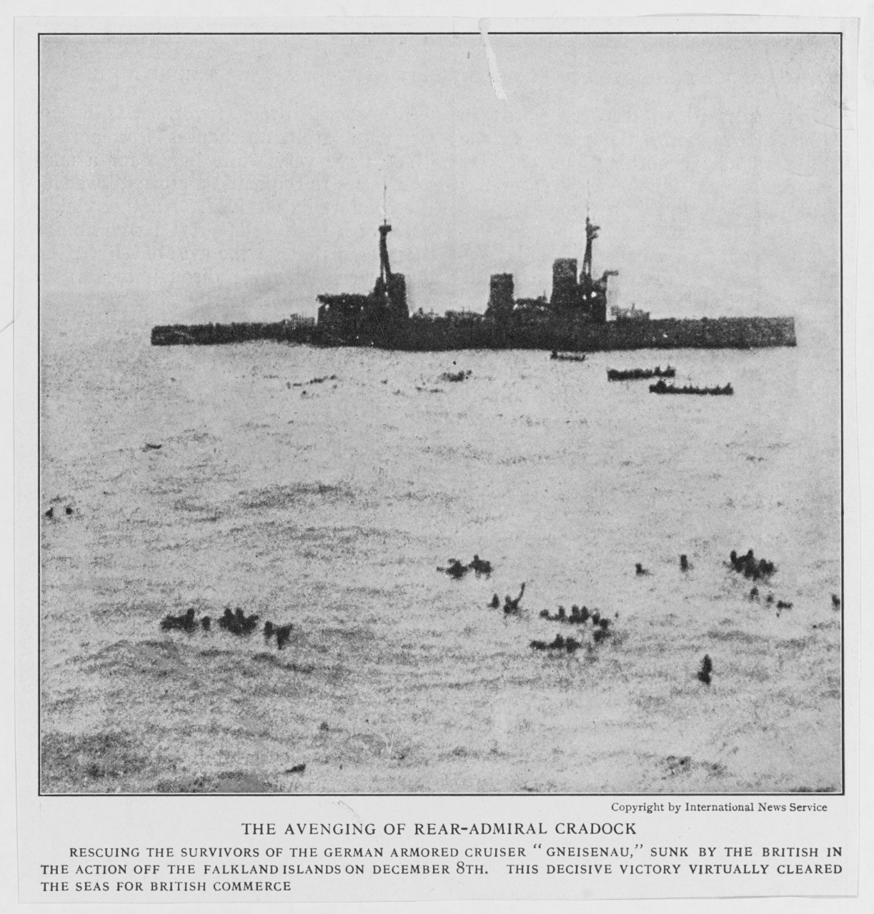 Rescuing the survivors of the German Armored Cruiser "GNEISENAU" sunk by the British