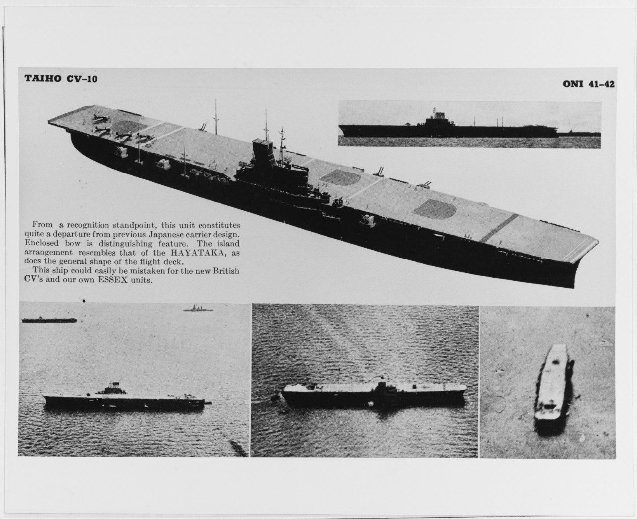 Recognition photograph of Japanese World War II carrier TAIHO CV-10. Plans.