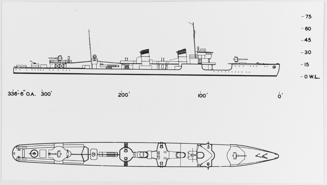 Drawing of Japanese Destroyer: MINEKAZE Class, 1944