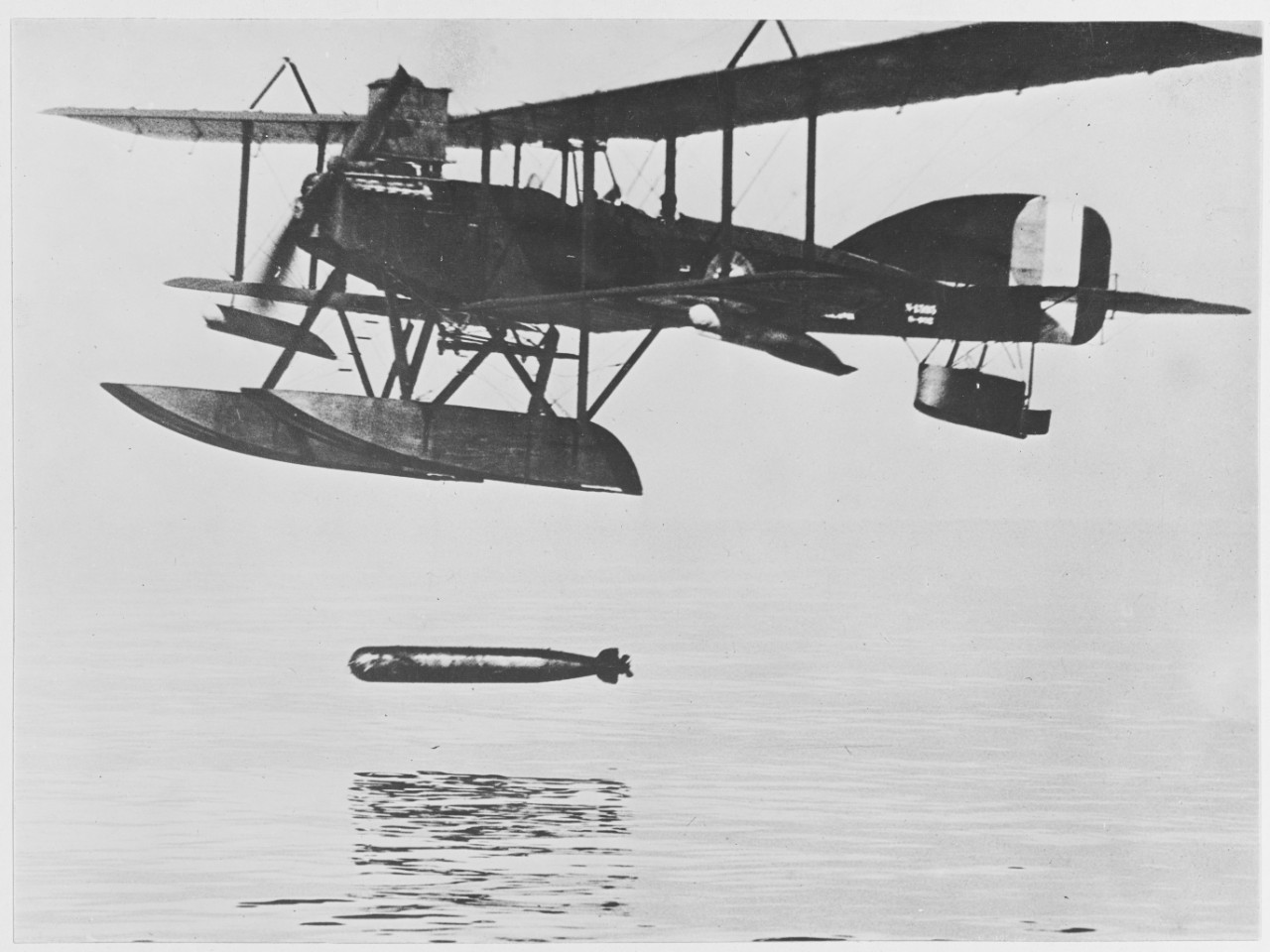 Dropping aerial torpedo from seaplane, British