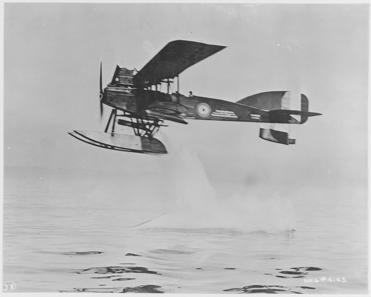 British aeroplane flying over spot where aerial torpedo just exploded