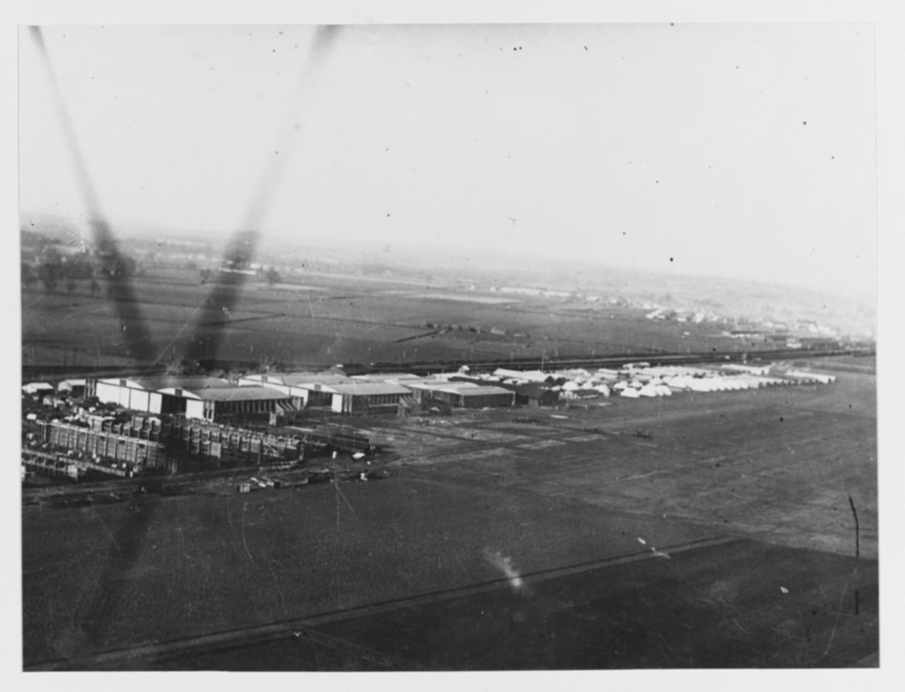 Aerial view of camp at U.S. Naval Air Station