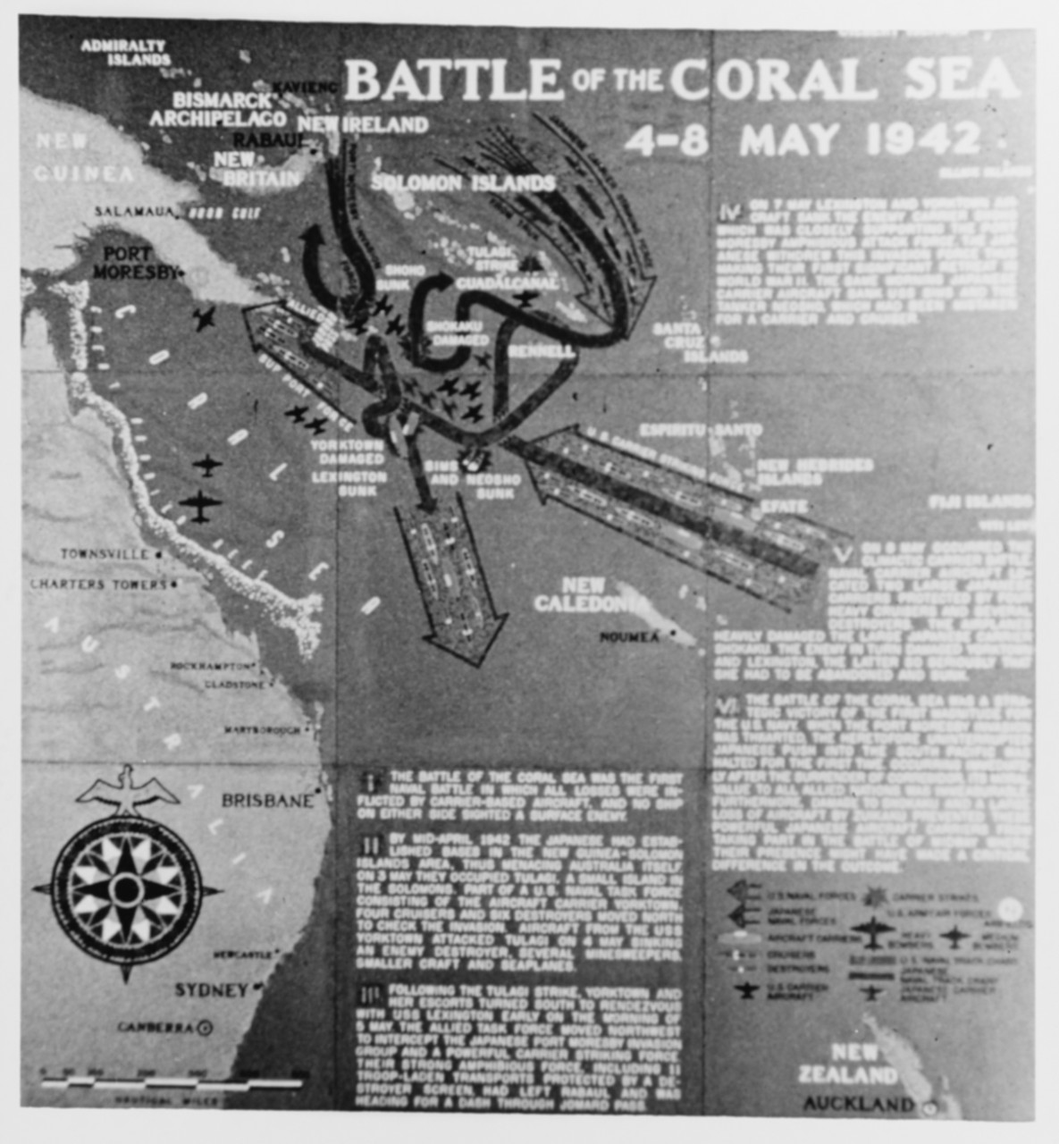 Coral Sea World War II Battle Chart, Battle of the Coral Sea, 4-8 May 1942