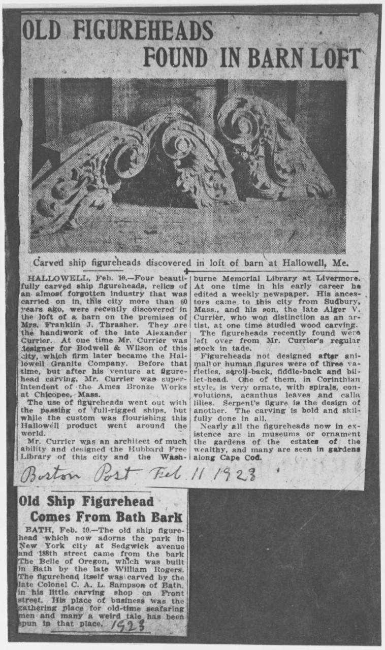 News clipping of old figureheads