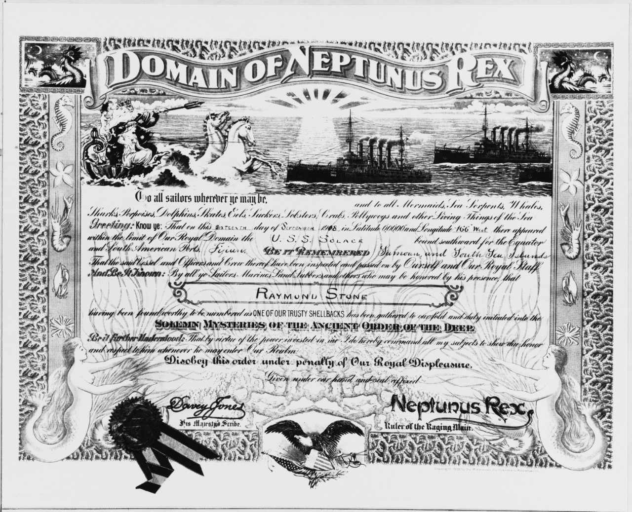 Shellback Certificate, 1908
