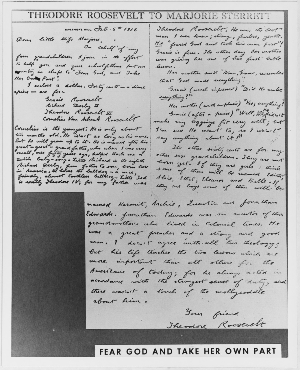 Letter from Theodore Roosevelt to Marjorie Sterrett, 1916