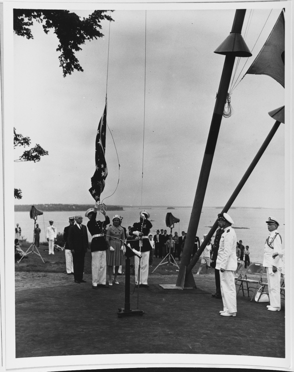 USS PORTLAND Memorial ceremony, Raising the Colors, July 4, 1962