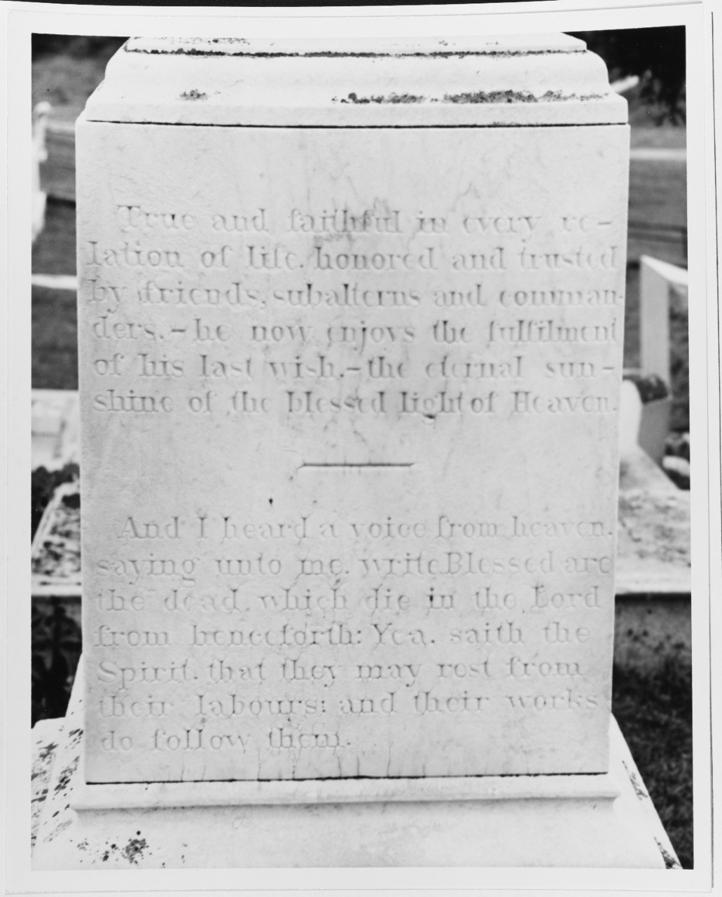 Inscription on Monuments to James Waddell in St. Anne's Cemetery in Annapolis, Maryland, June, 1965