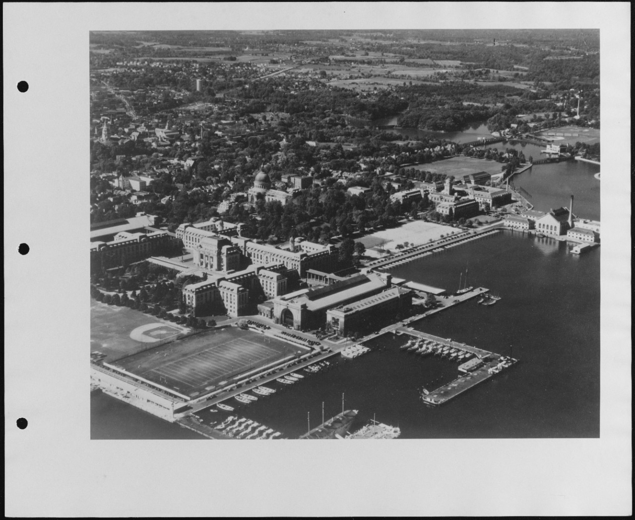 Aerial view of U.S. Naval Air Station, Anacostia, Washington, D.C. Naval Academy looking Southwest