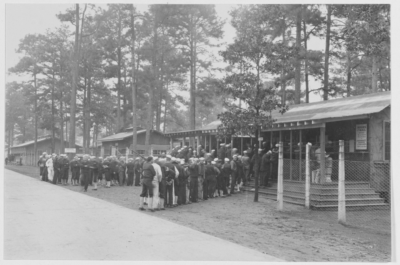Post Office and men waiting in line for mail U.S. Naval Training Camp, Charleston