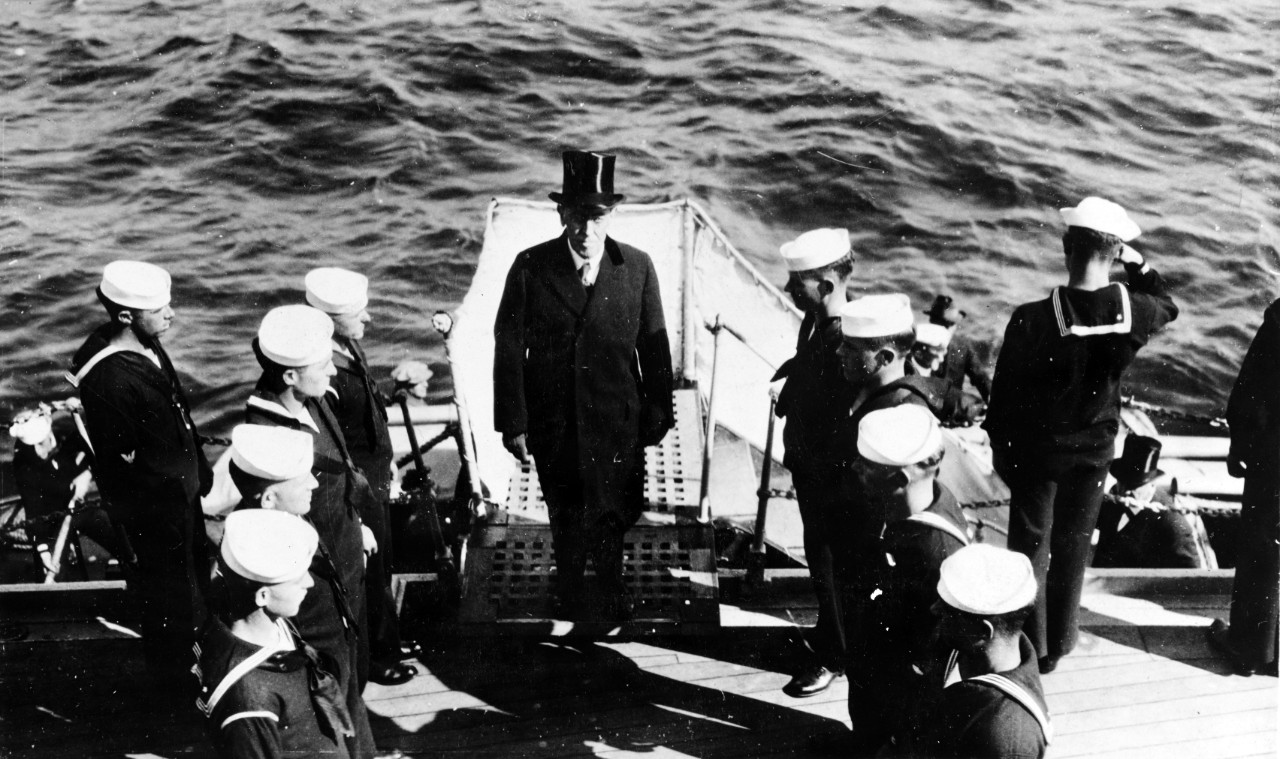 President Woodrow Wilson aboard the U.S.S. OREGON
