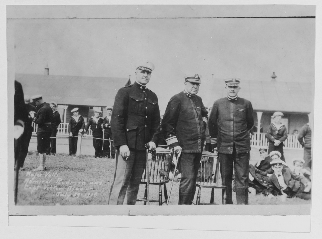 Admiral Hugh Rodman, in center, Capt Vulte Herman, USMC and Capt. Victor Blue Taken in England