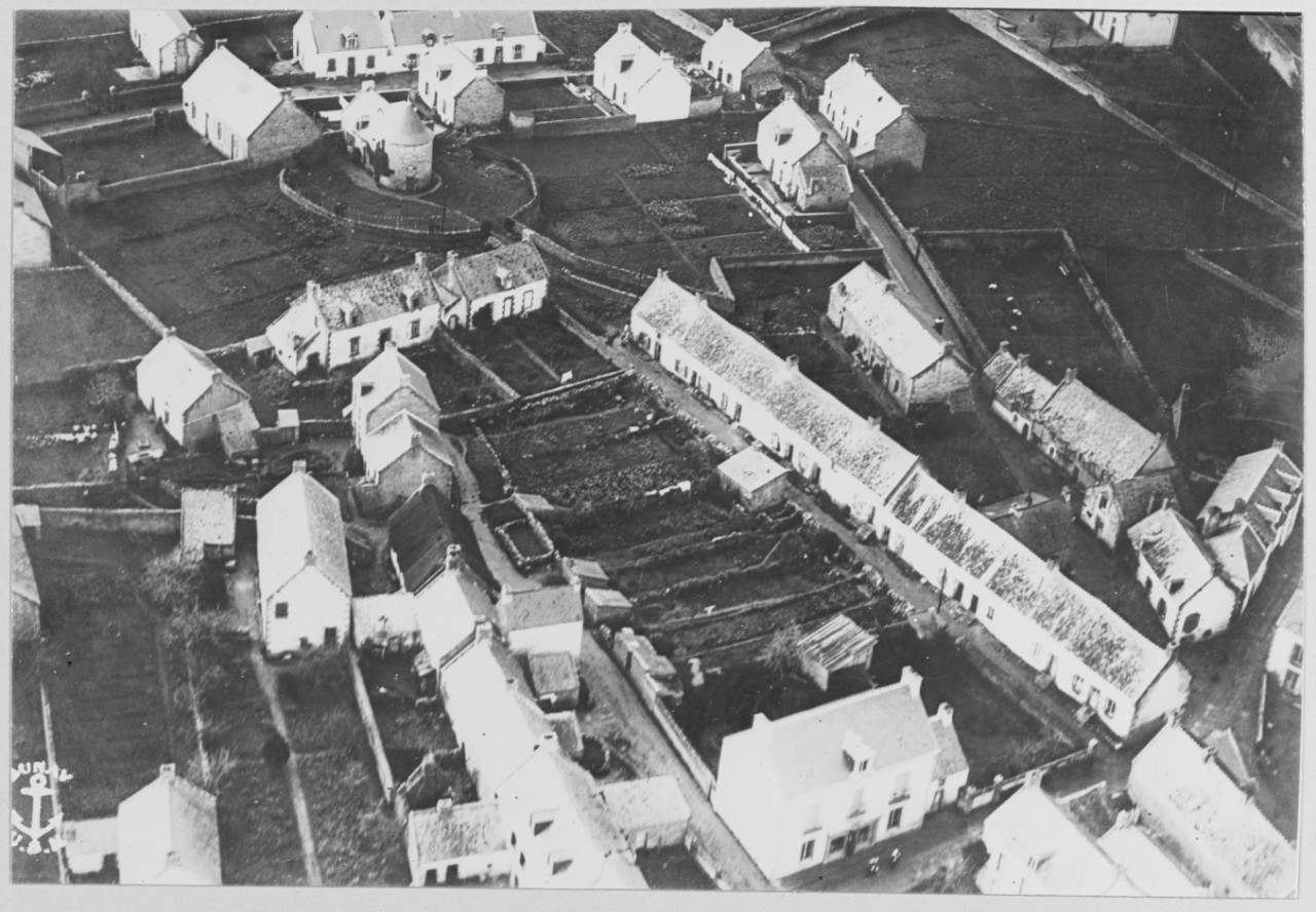 Aerial photograph of a typical scene in Brittany, France, houses and roofs