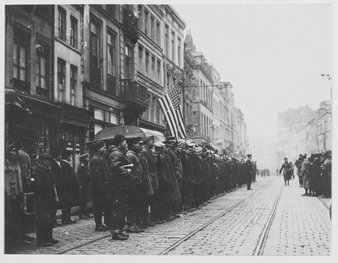 U.S. Navy men at Navy relief headquarters, Lille, France during World War I