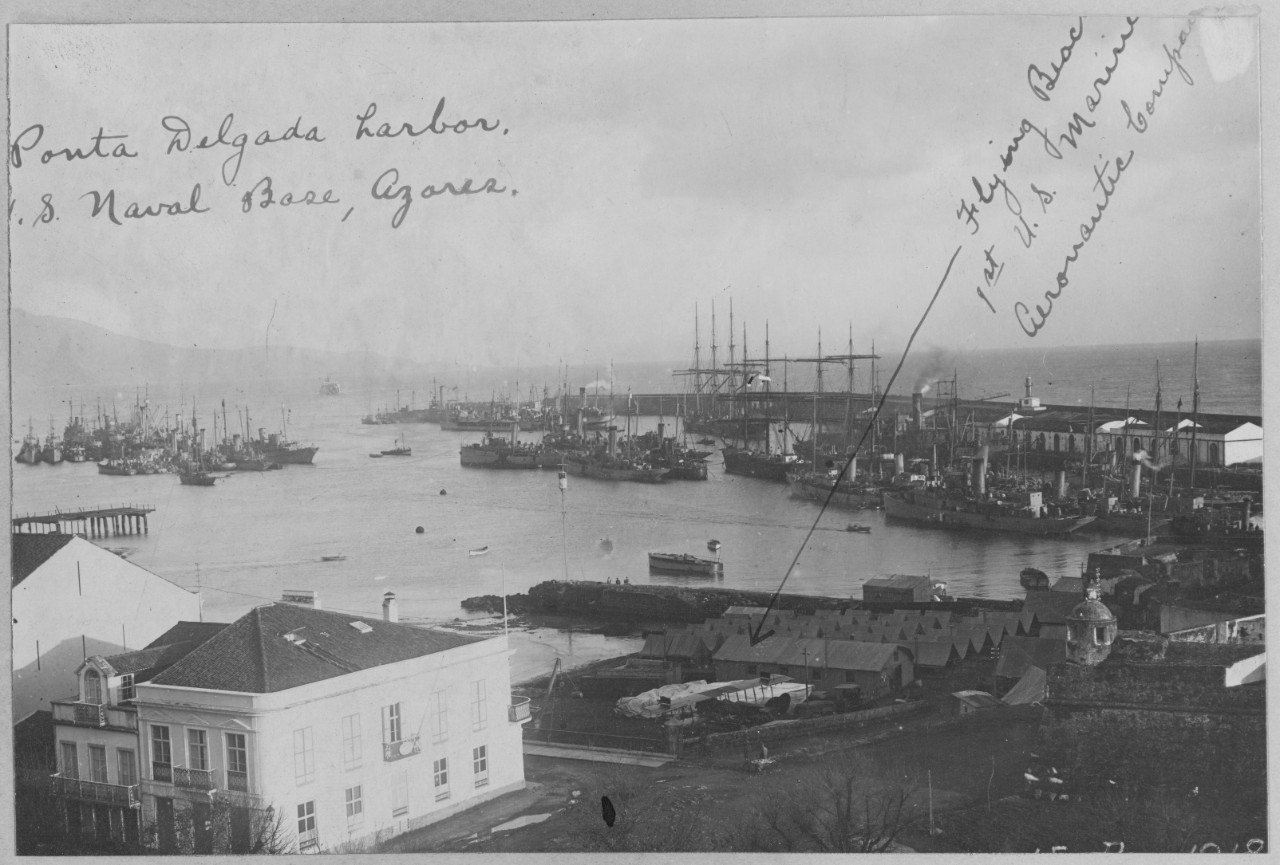 Ponta Delgada Harbor. U.S. Naval Base, Azores. Flying Beach 1st U.S. Marine Aeronautic Company. 1918
