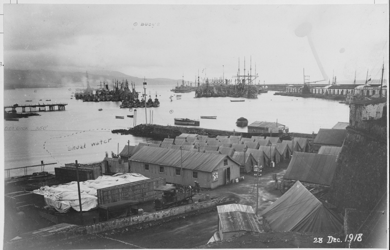 Ponta Delgada Harbor, U.S. Naval Base, Azores, Portugal. December 28, 1918
