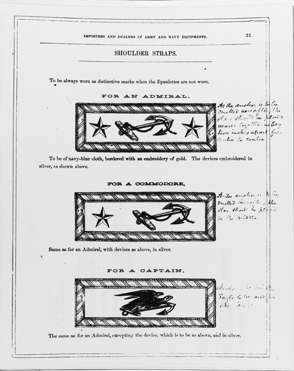 Uniform Regulations, 1862. Shoulder Straps- Admiral, Commodore, Captain