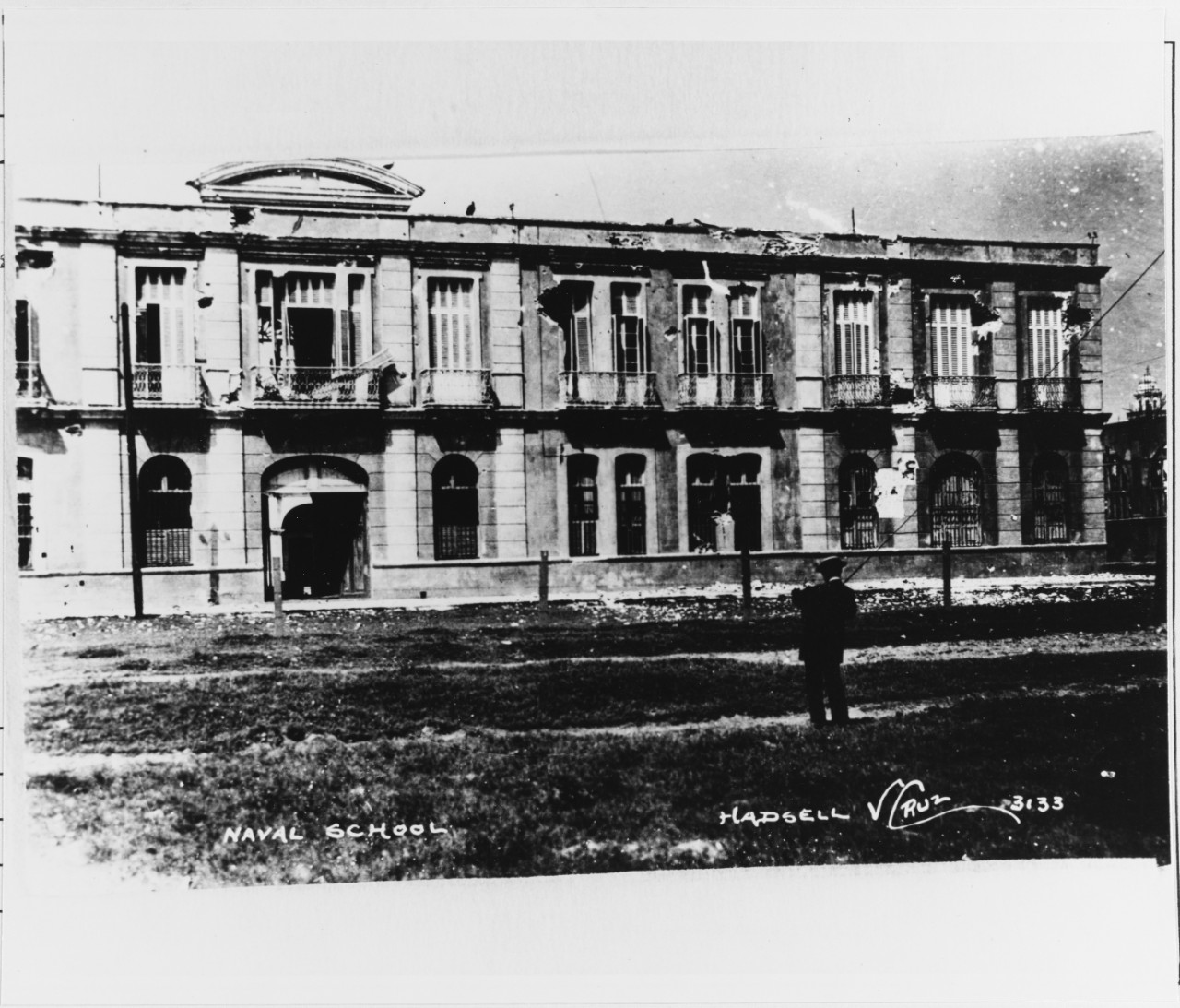 U.S. Navy shells burst inside building known as "Naval School", 21-27 April, 1914