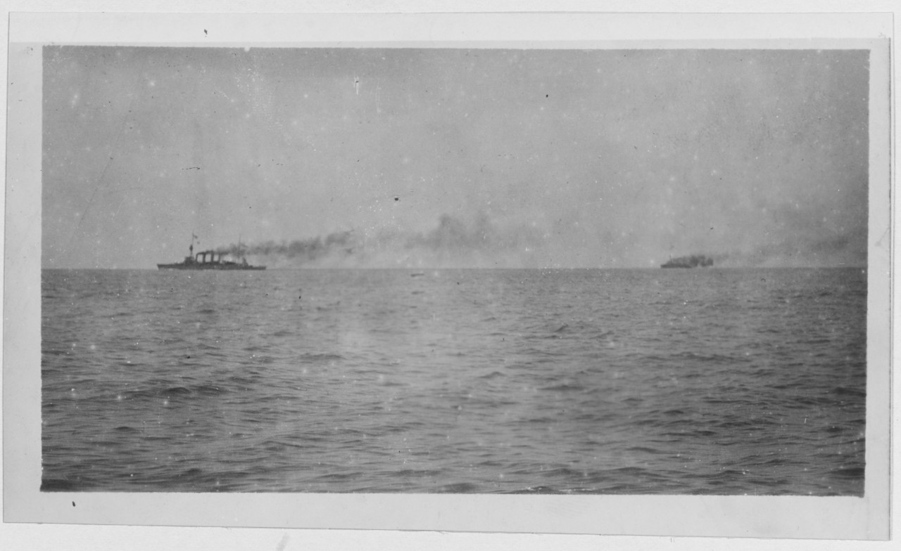 Bombardment of DURAZZO during World War I. British Cruisers in firing sector