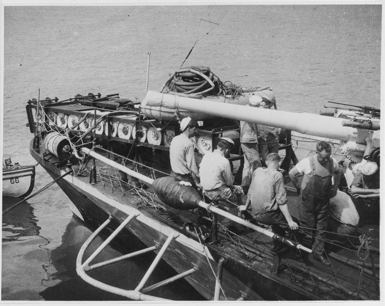 Depth Charges on racks on board U.S. Destroyer ALLEN, Queenstown, Ireland, 1918