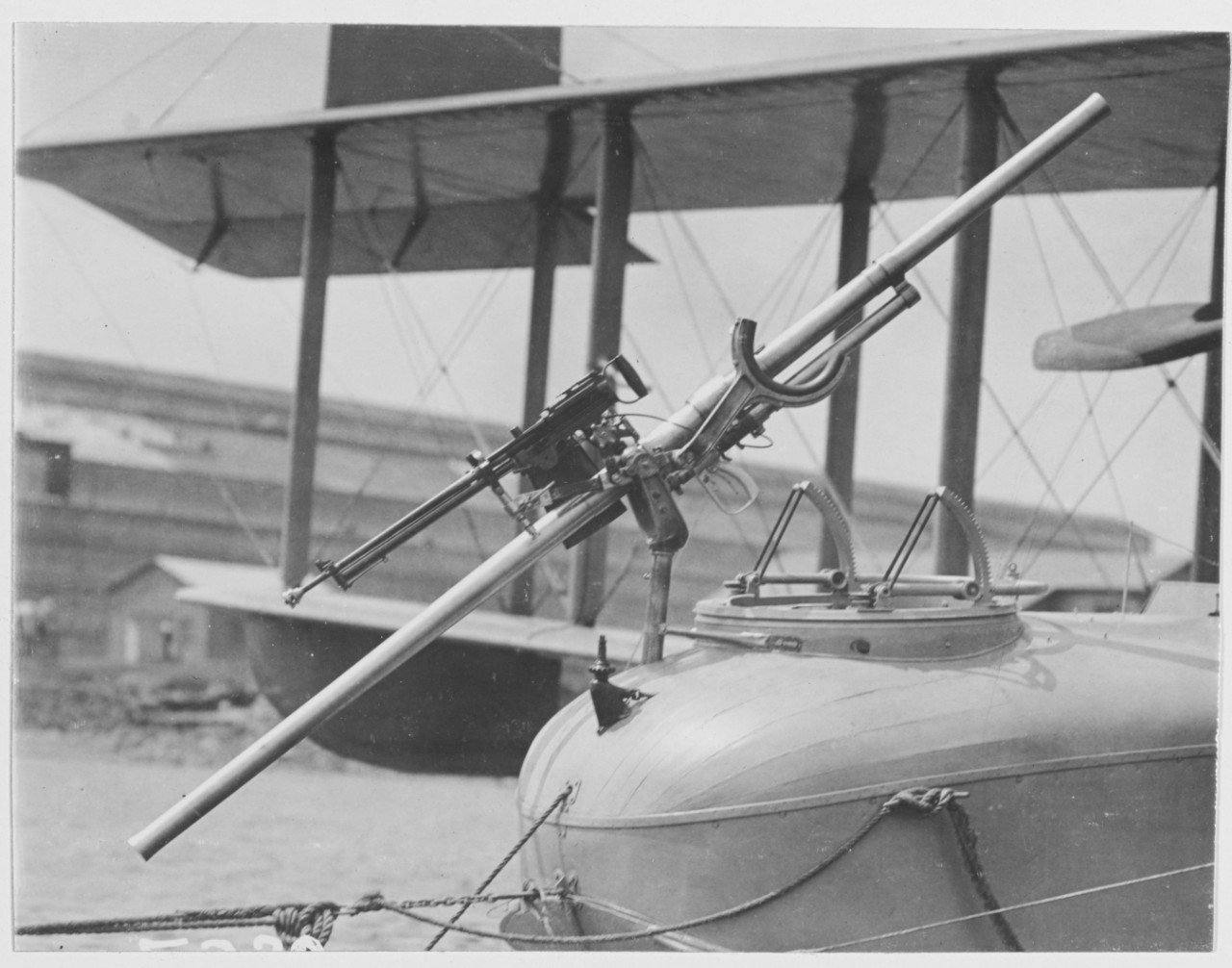 Davis gun mounted on F-5-L side view. Naval Aircraft Factory, Philadelphia, Pennsylvania. August 3, 1918