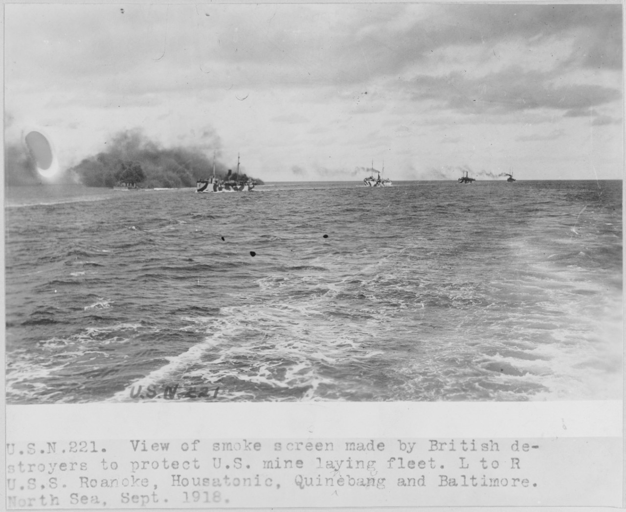 Smoke screen made by British destroyers to protect U.S. Mine Laying Fleet, September 1918
