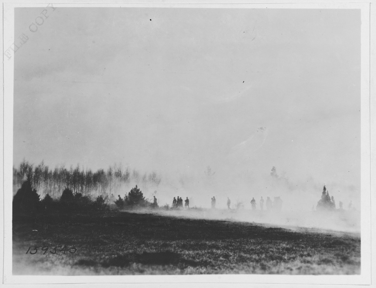 Gas attacks, 1st Division, U.S. Army in smoke screen. Virges, Germany. May 10, 1918