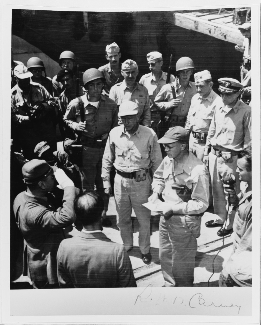 Yokosuka Naval Base, RAdm. Robert B. Carney, Adm. Halsey, VAdm. M. Totsuka, Cdr. 1st Jap. Naval District