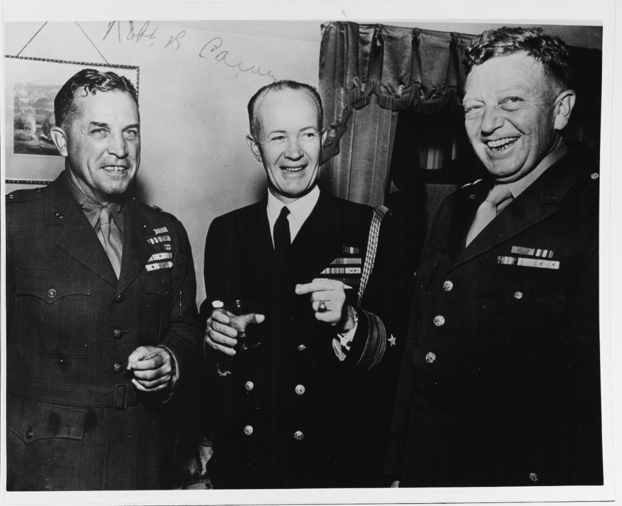BGen. Bill Riley, USMC, RAdm. R.B. Carney USN, & MGen. L.F. Wing, CG, 43rd Div.