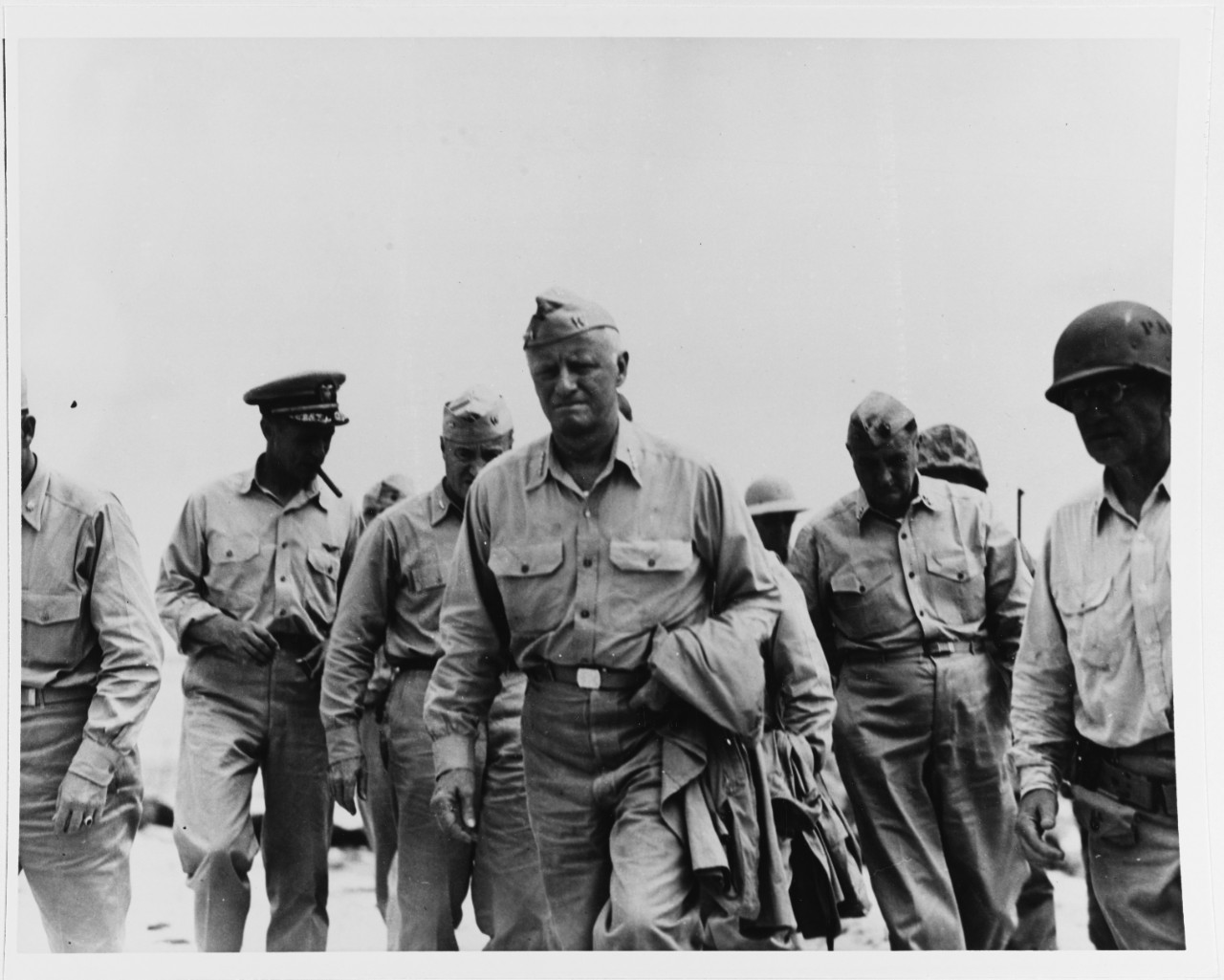 ADM C.W. Nimitz, Cincpac,and men inspect Betio Island. , 27 Nov. 1943