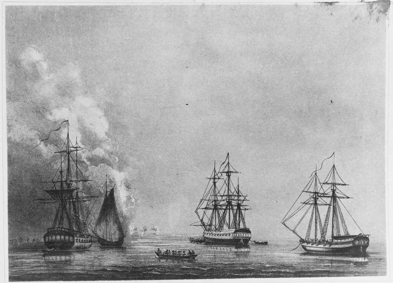 The PHOENIX and ROSE battle. Engaged by the enemy's fire, ships and galleys. August 16, 1776.