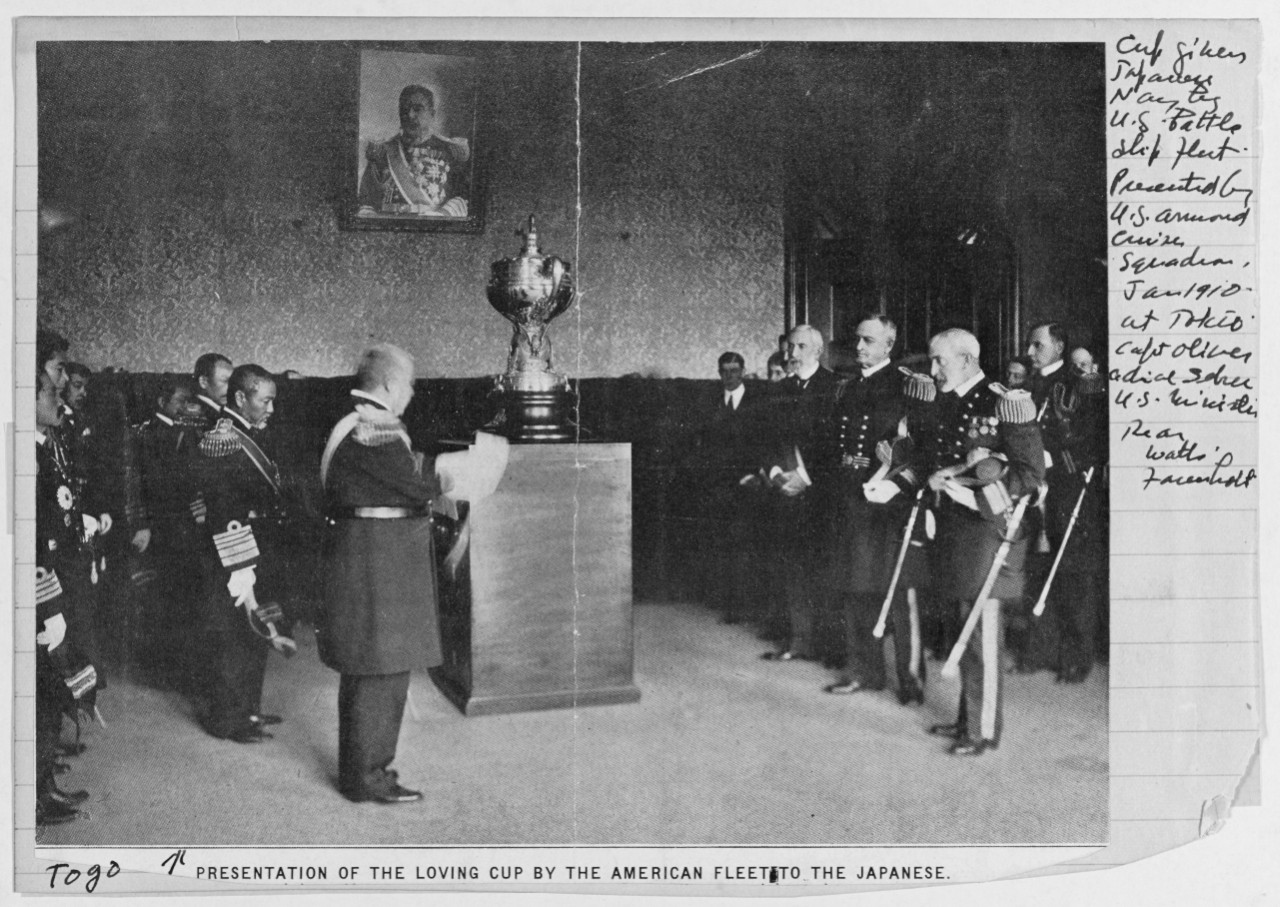 Photo #: NH 41699  Presentation of a Loving Cup to the Officers and Men of the Imperial Japanese Navy, January 1910