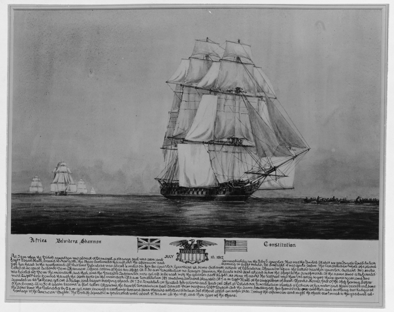 Photo #: NH 42051  USS Constitution's escape from a British squadron, July 1812