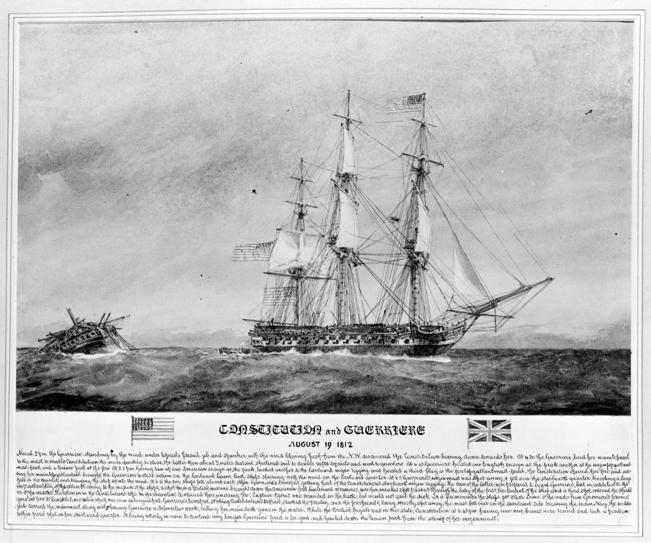 Photo #: NH 42066  Action between USS Constitution and HMS Guerriere, 19 August 1812