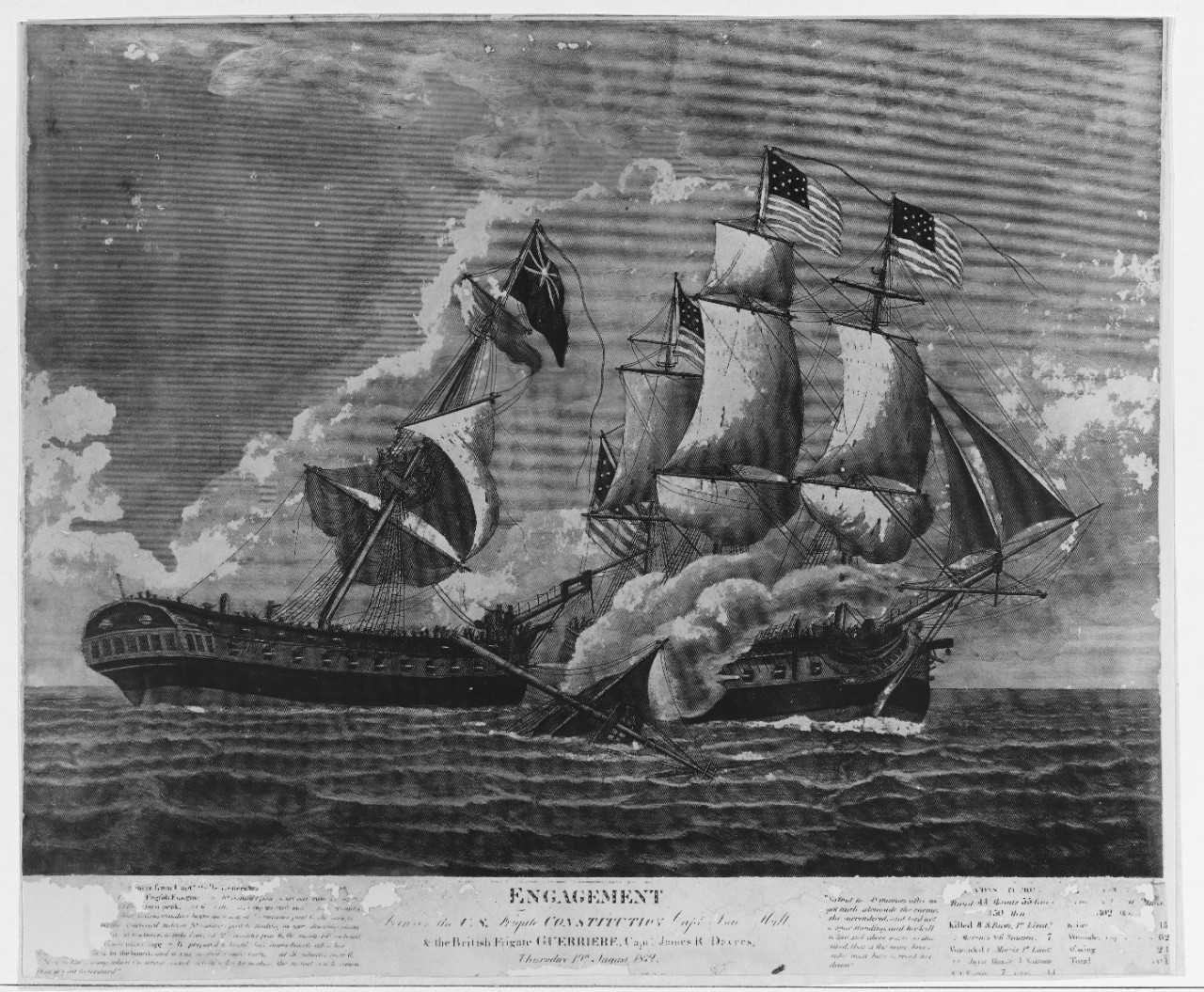 Photo #: NH 42068  Action between USS Constitution and HMS Guerriere, 19 August 1812