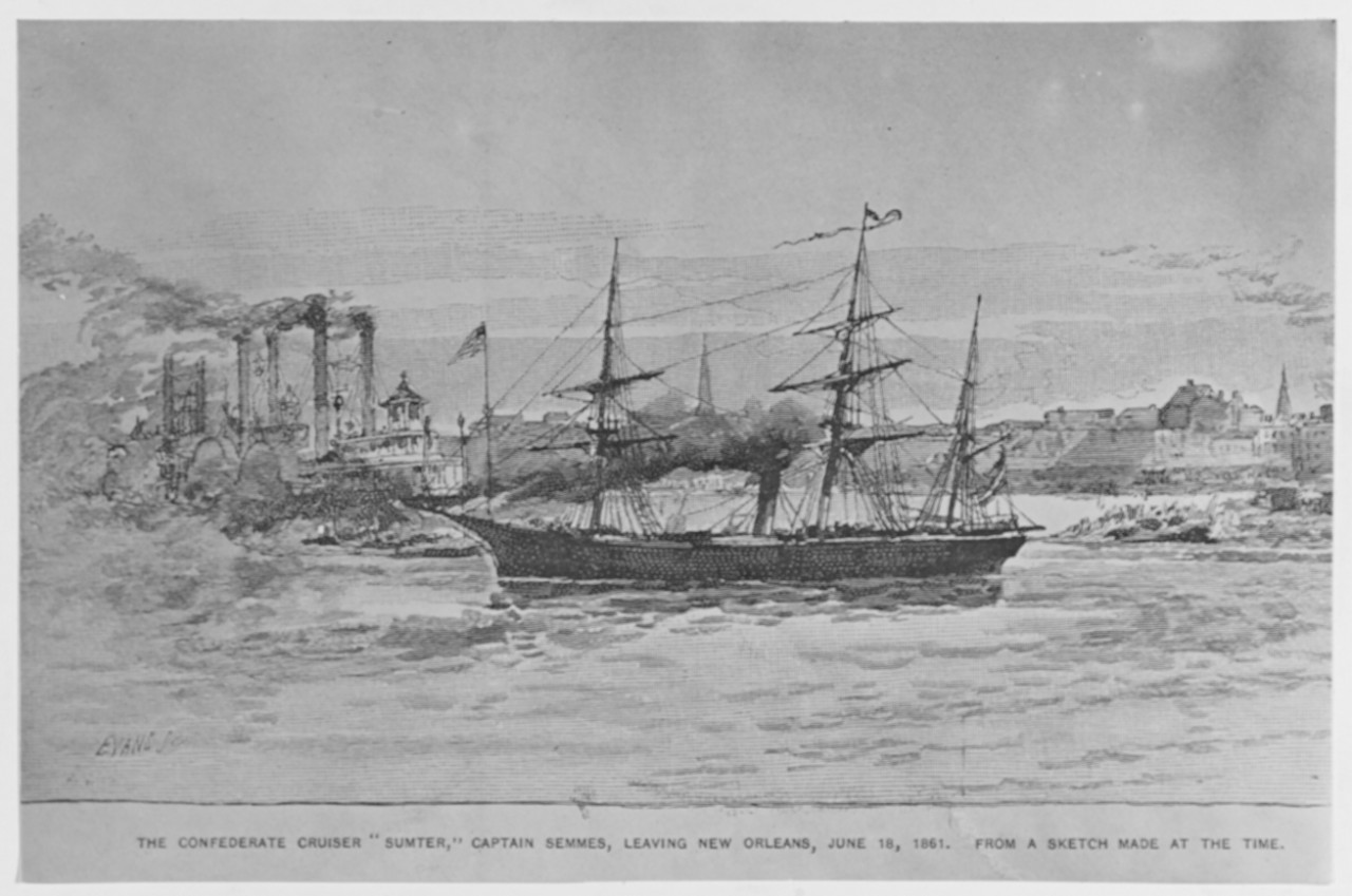 Photo #: NH 42201  &quot;The Confederate cruiser 'Sumter', Captain Semmes, leaving New Orleans, June 18, 1861.&quot;