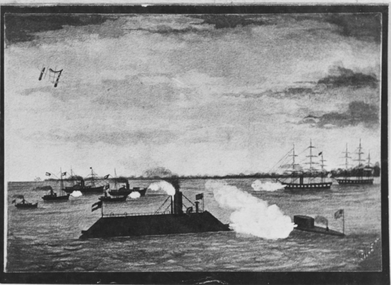 Photo #: NH 42209  Battle between USS Monitor and CSS Virginia, 9 March 1862