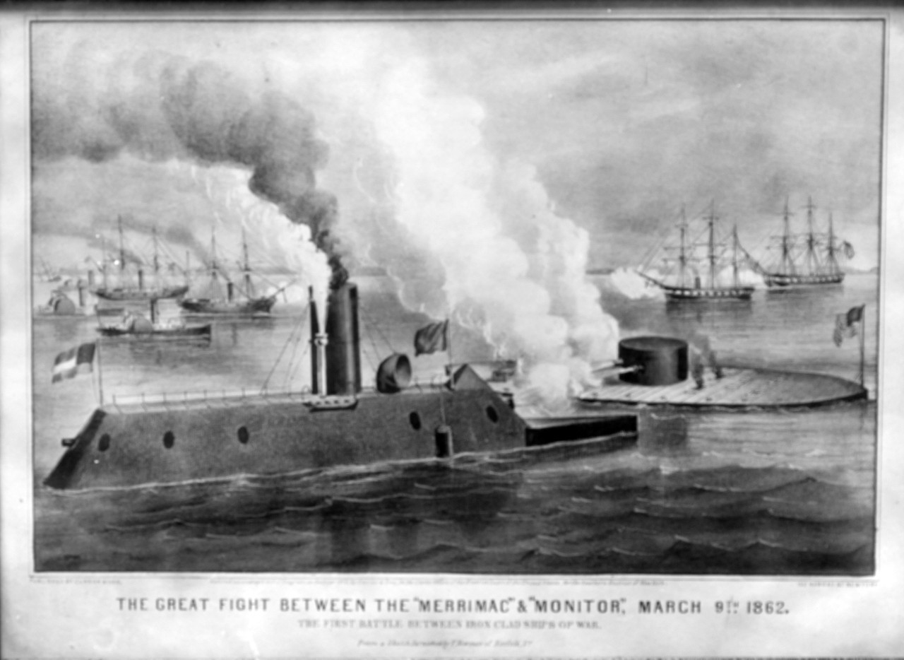 Photo #: NH 42211  &quot;The Great Fight Between the 'Merrimac' &amp; 'Monitor', March 9th 1862.&quot;