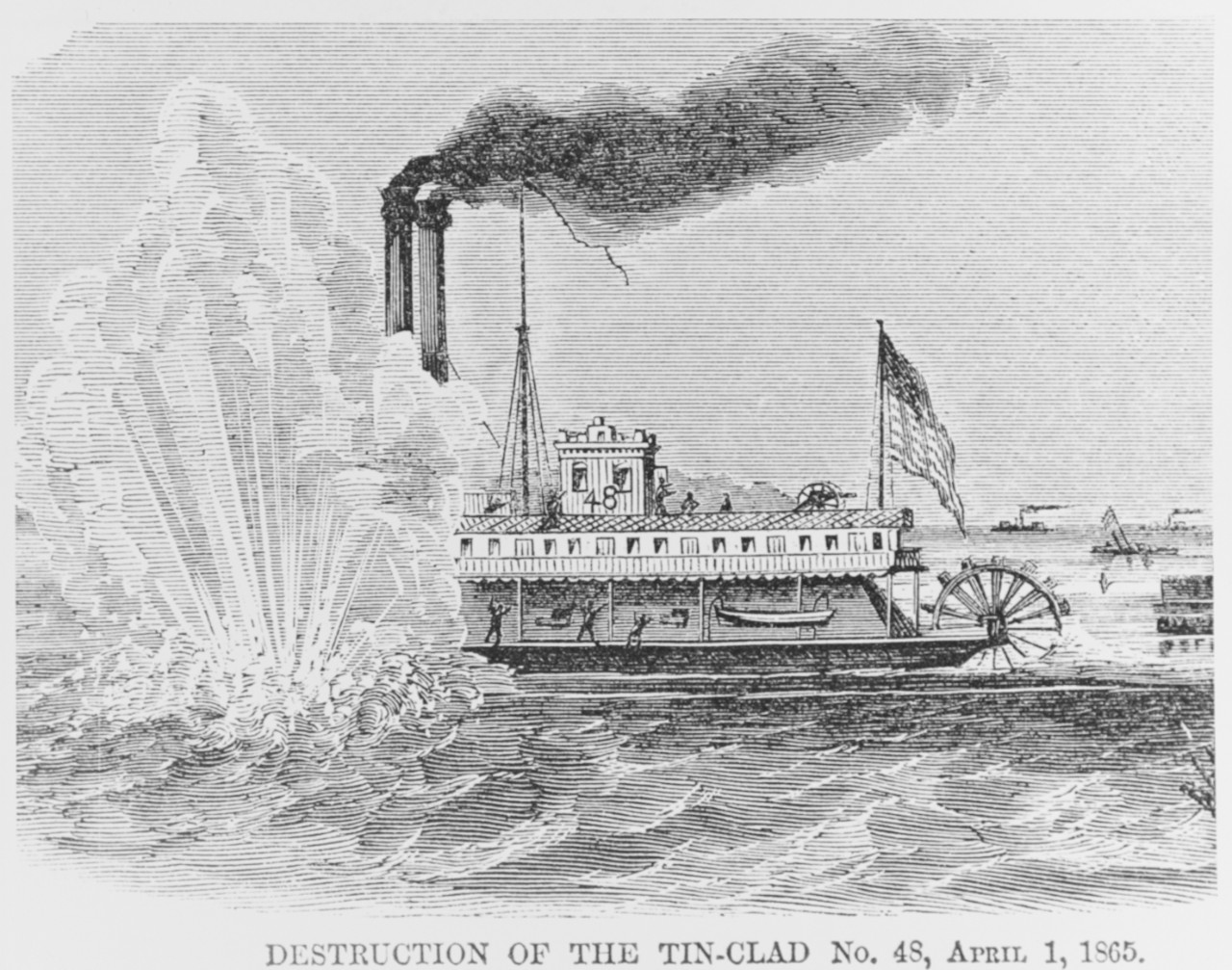 Photo #: NH 42363  &quot;Destruction of the Tin-Clad No. 48, April 1, 1865&quot;