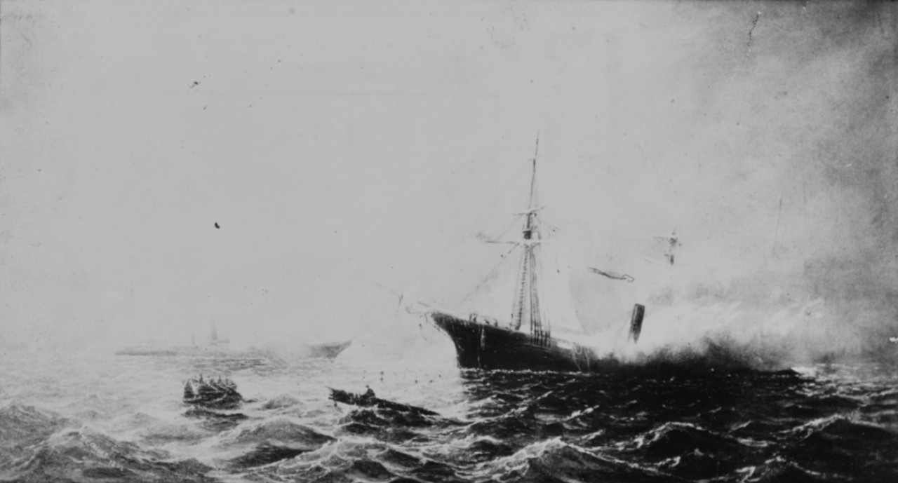 Photo #: NH 42378  Battle between USS Kearsarge and CSS Alabama, off Cherbourg, France, 19 June 1864